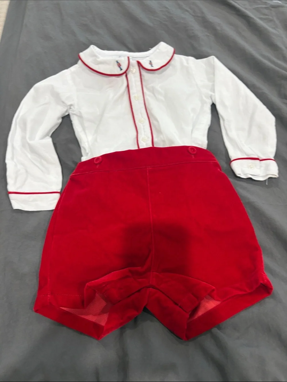 Edgehill Collection Classic White Blouse with Red Velvet Kids Shorts Set